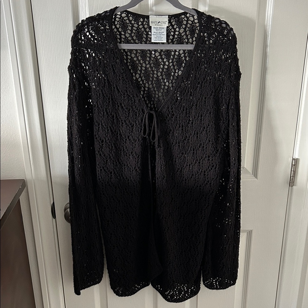 White Stag Women’s Black Open Crochet Cardigan, Size 18W/20W, NWOT